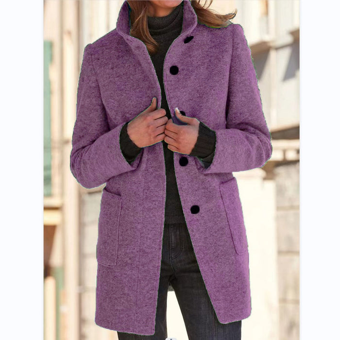 Quinn | Stand Collar Button Coat with Side Pockets