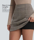High Waisted 2-in-1 Houndstooth Plaid Mini Work Skirt-Longer Length