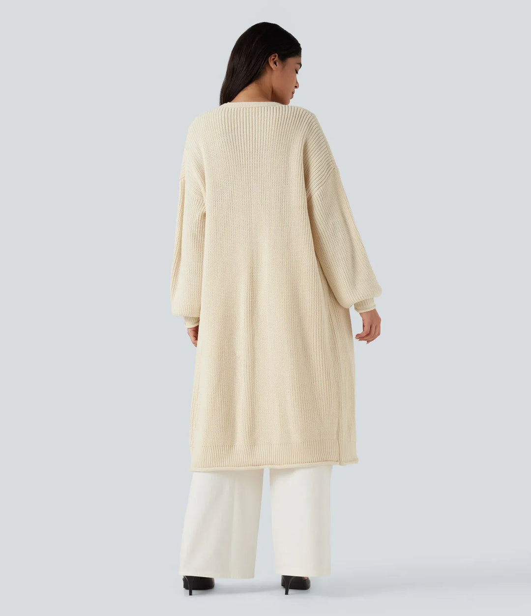 Long Sleeve Open Front Longline Sweater Knit Work Cardigan