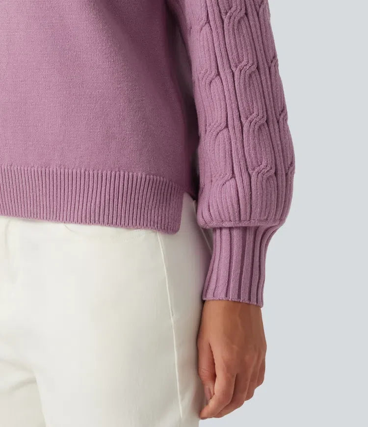 Round Neck Long Sleeve Slit Hem Casual Sweater