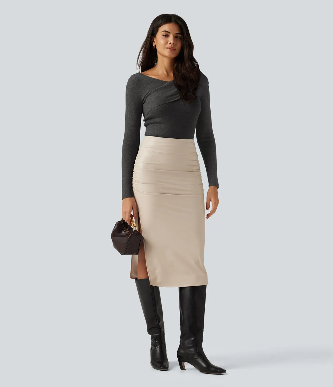 V Neck Long Sleeve Crossover Thumb Hole Casual Sweater