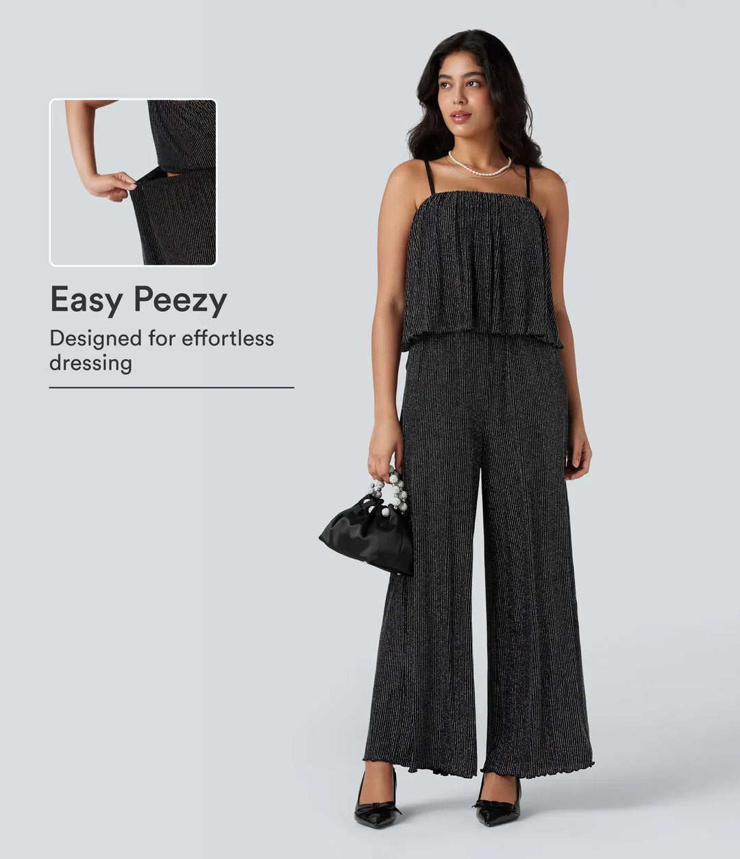 Ruffle Hem Sleeveless Sparkle Stripe Casual Jumpsuit with Pockets-Easy Peezy