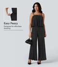 Ruffle Hem Sleeveless Sparkle Stripe Casual Jumpsuit with Pockets-Easy Peezy