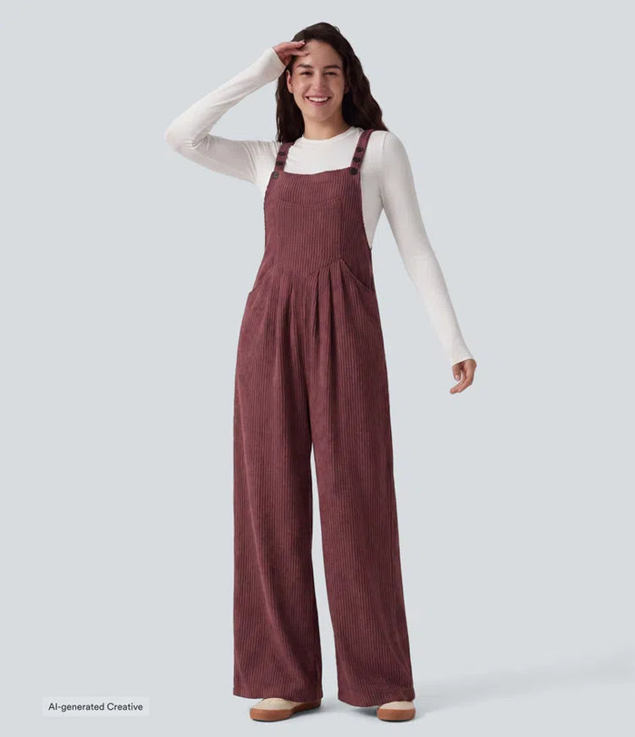 Ribbed Knit Casual Overalls with Pockets