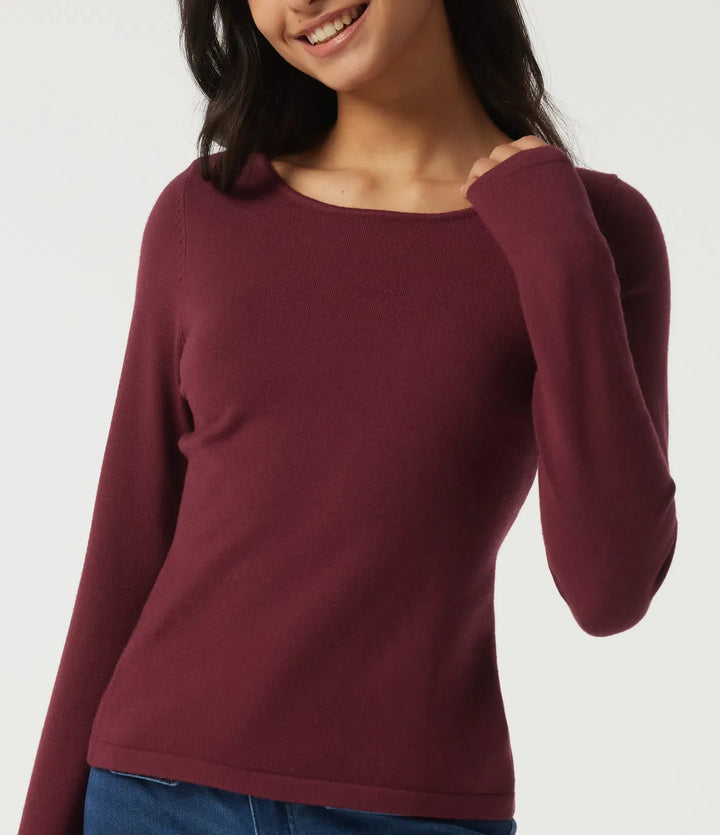 Boat Neck Long Sleeve Contrast Lace Cut Out Back Casual Sweater