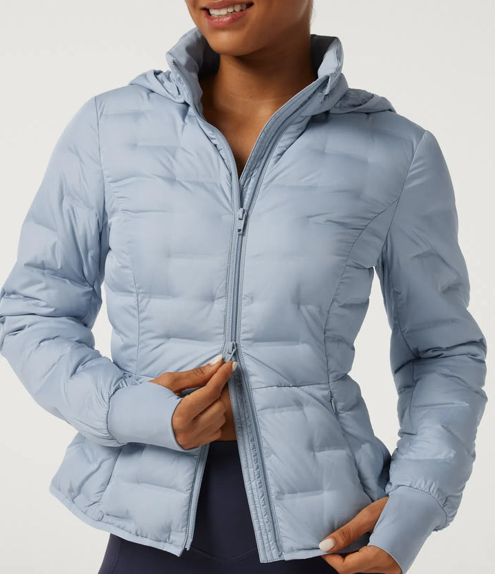 Removable Hood Long Sleeve Quilted Casual Down Jacket with Pockets and Thumb Holes