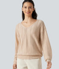 V Neck Long Sleeve Casual Wool-Blend Sweater
