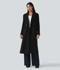 Notched Collar Long Sleeve Longline Fleece Casual Coat with Pockets