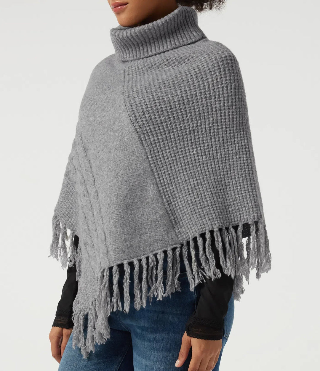 High Neck Fringe Hem Casual Sweater