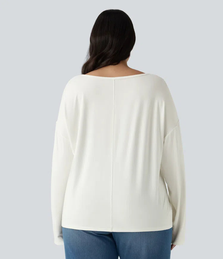 Plus Size V Neck Long Sleeve Casual Top