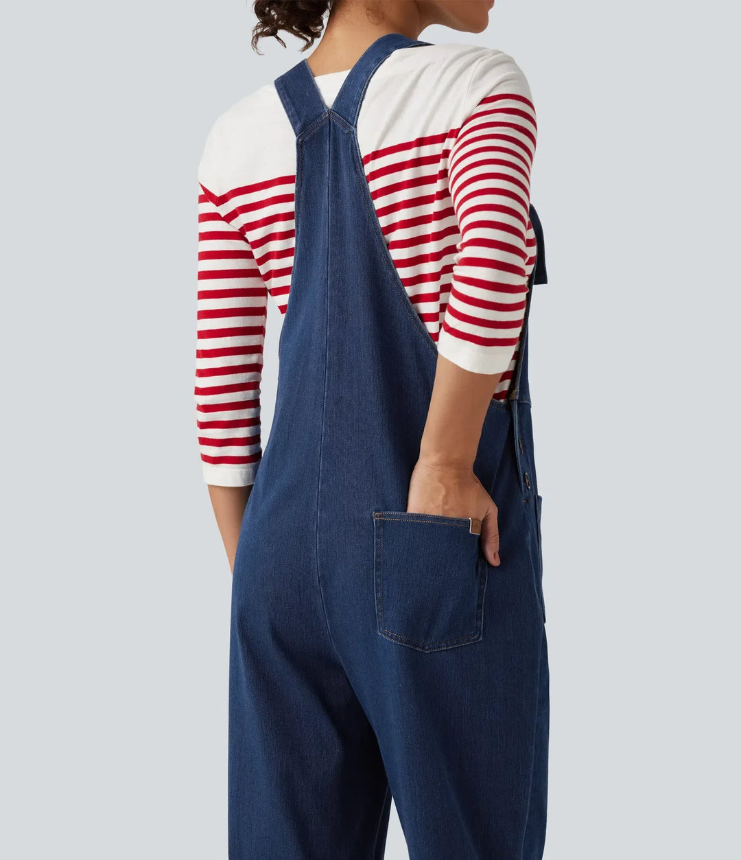 Halara Flex Denim Square Neck Sleeveless Tapered Casual Jumpsuit with Pockets