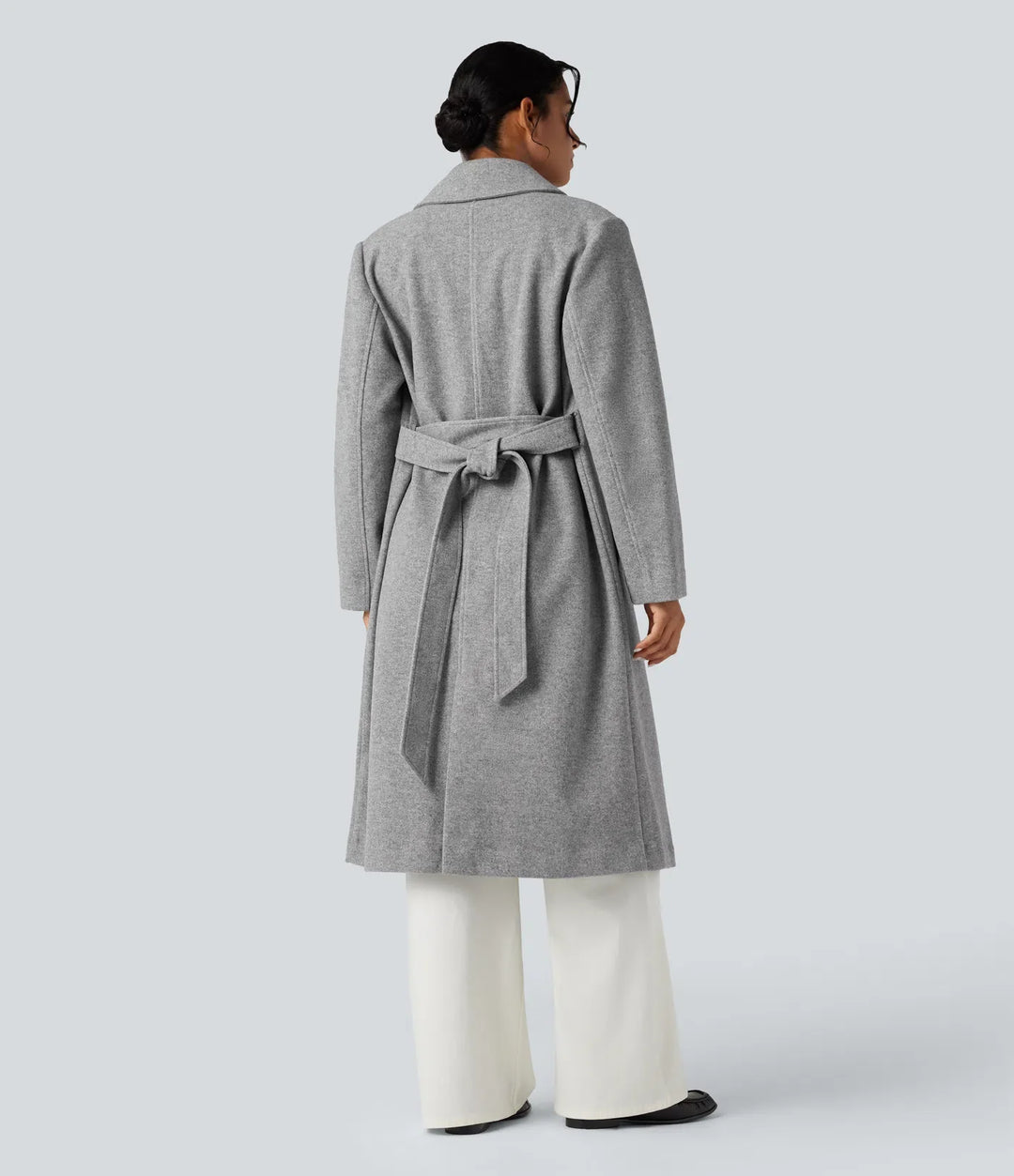 Long Sleeve Belted Longline Fleece Casual Coat with Pockets