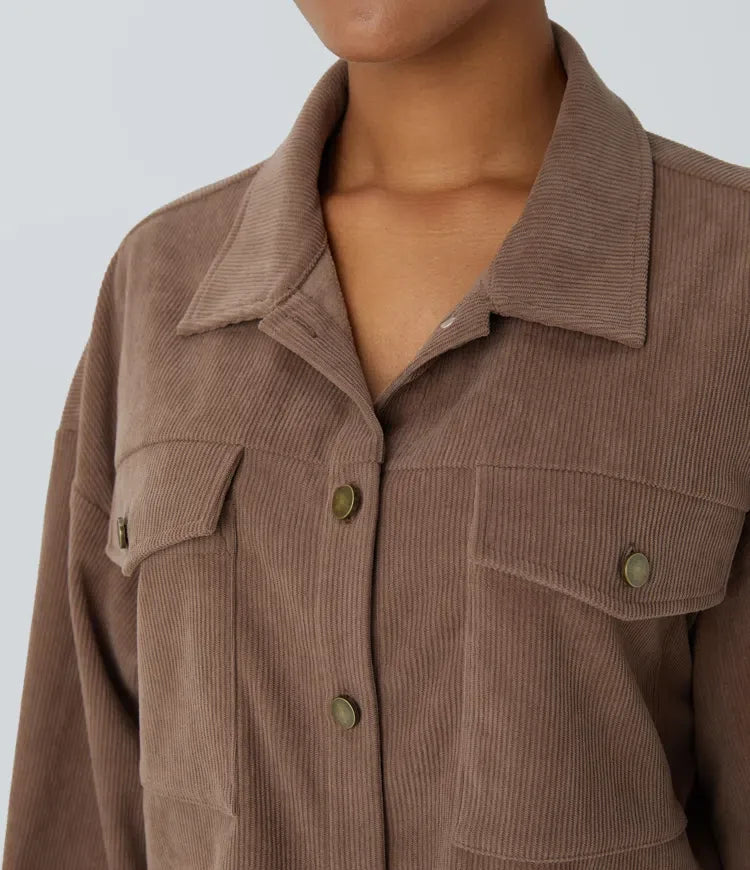 Long Sleeve Pocket Casual Corduroy Jacket