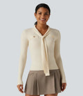 V Neck Long Sleeve Tie Front Slim Work Sweater