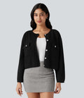 Round Neck Long Sleeve Casual Cardigan with Pockets