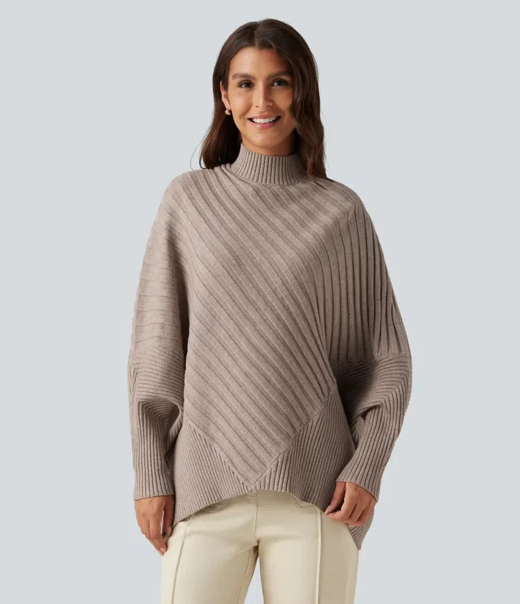High Neck Batwing Long Sleeve Oversized Casual Sweater