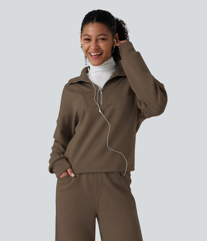 Mock Neck Half Zip Long Sleeve Work Sweatshirt
