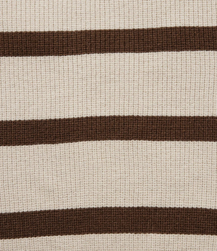 Round Neck Cold Shoulder Long Sleeve Stripe Work Sweater