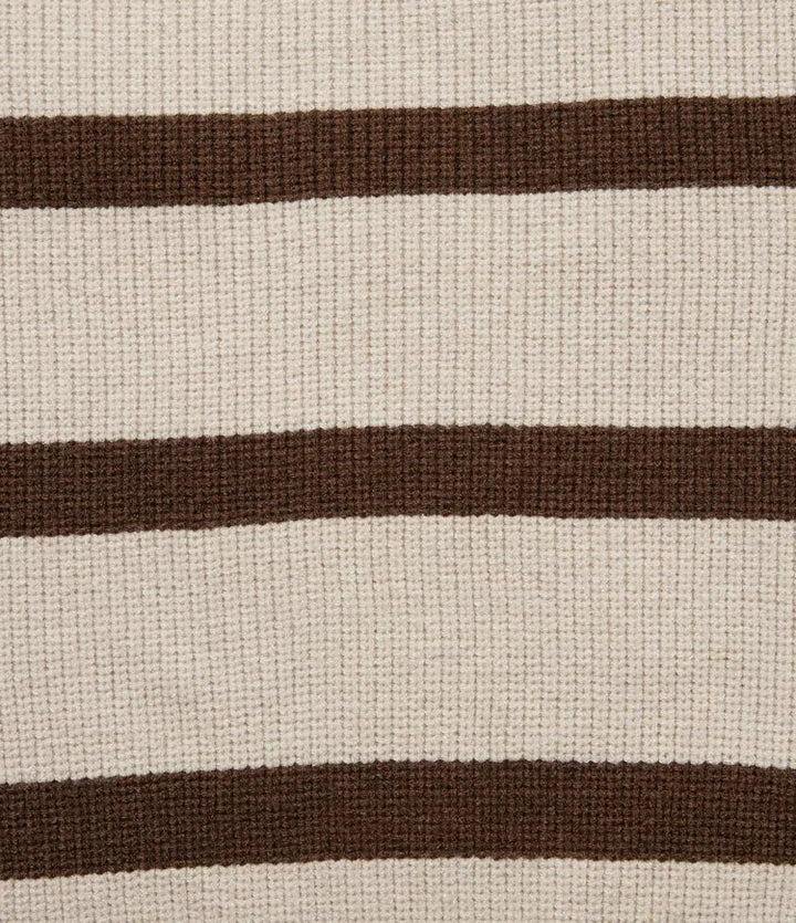 Round Neck Cold Shoulder Long Sleeve Stripe Work Sweater