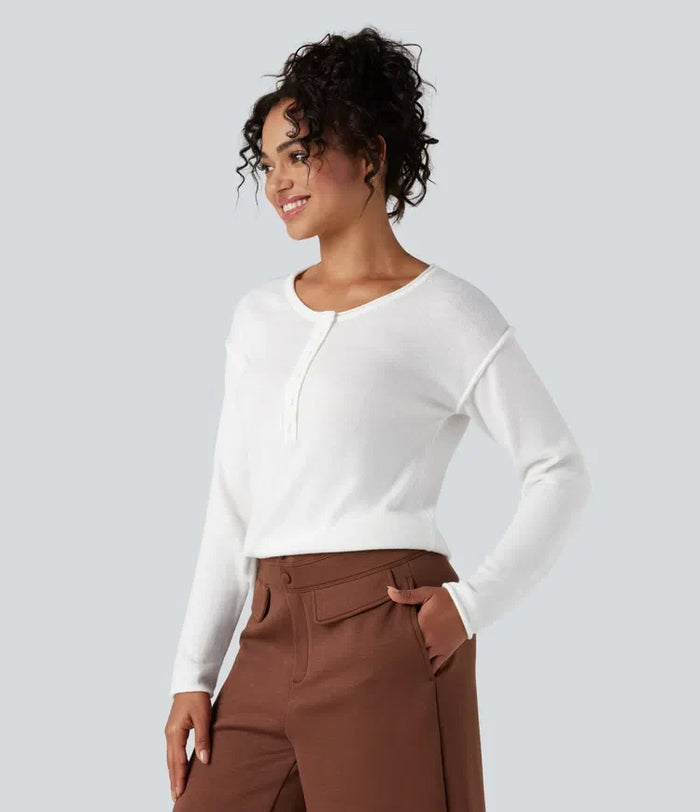 Henley Neck Long Sleeve Work Sweater