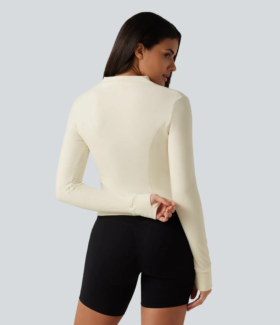 Stand Collar Long Sleeve Thumb Hole Yoga Jacket