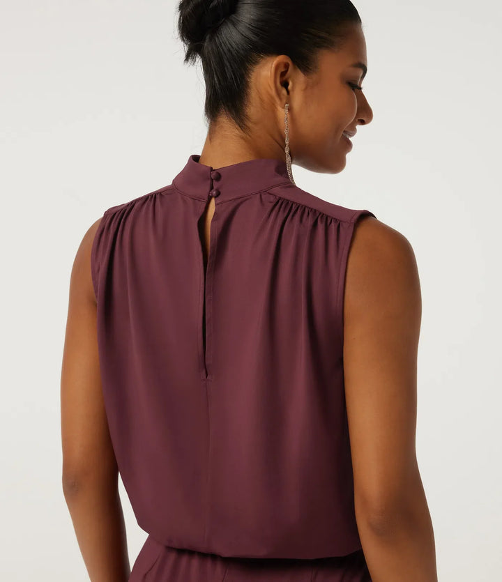 Mock Neck Sleeveless Flare Keyhole Back Party Jumpsuit with Pockets - Easy Peezy Edition