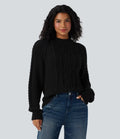 Round Neck Raglan Long Sleeve Relaxed Cable Knit Casual Sweater