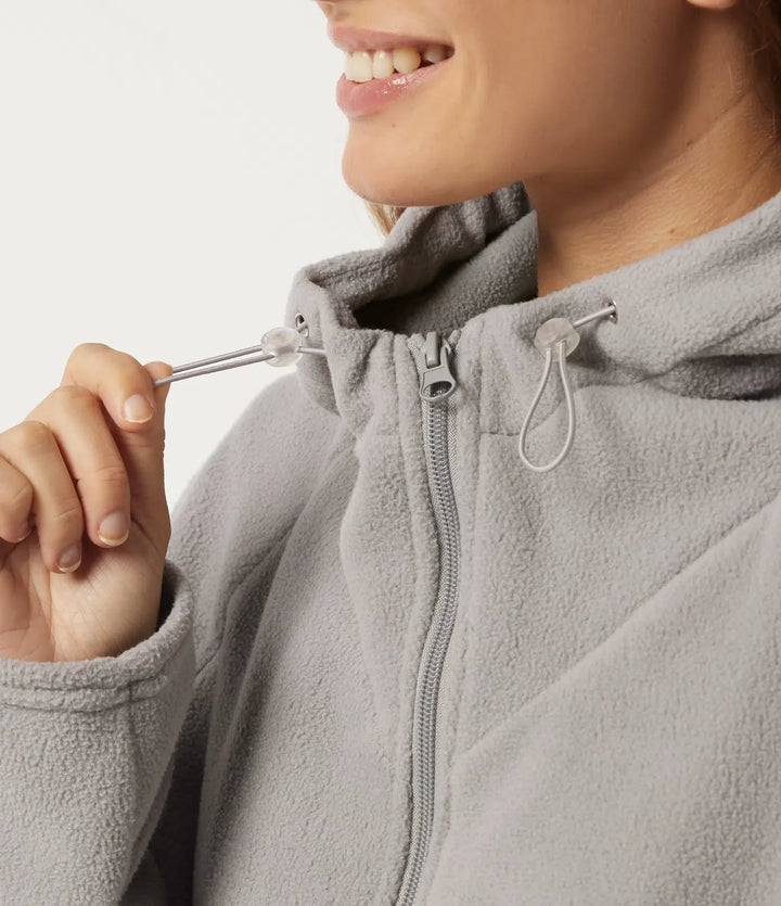 Hooded Long Sleeve Drawstring Curved Hem Fleece Casual Coat with Pockets