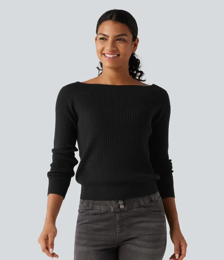 Off Shoulder Long Sleeve Casual Wool-Blend Sweater
