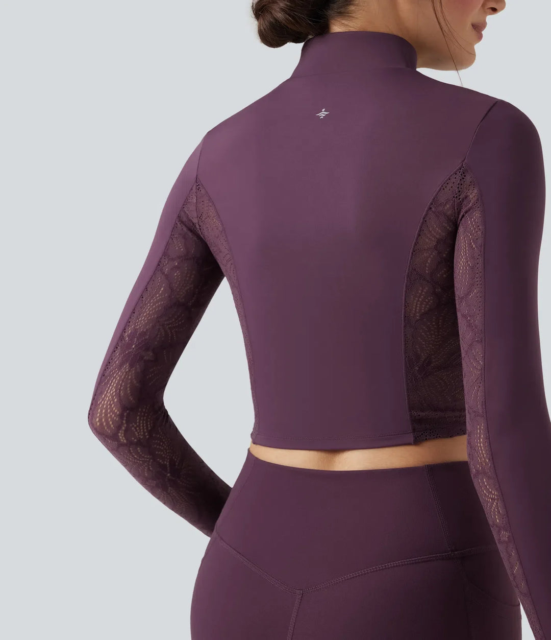 SoftlyZero Thumb Holes Contrast Lace Double Zipper Yoga Jacket