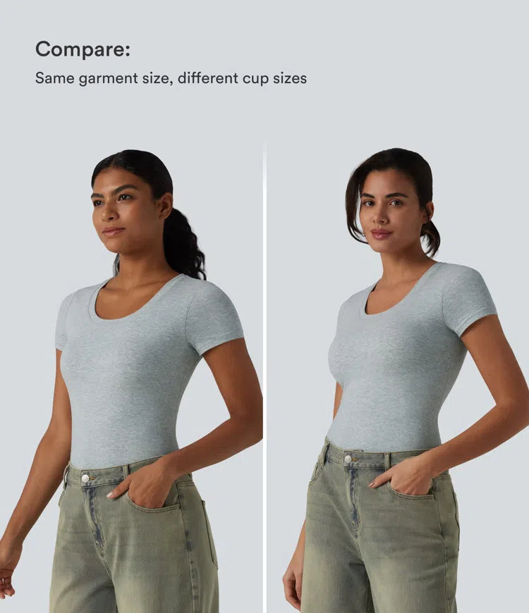 Halara Cotton Jersey Scoop Neck Short Sleeve Built-in Bra Casual T-Shirt B-DD Cups