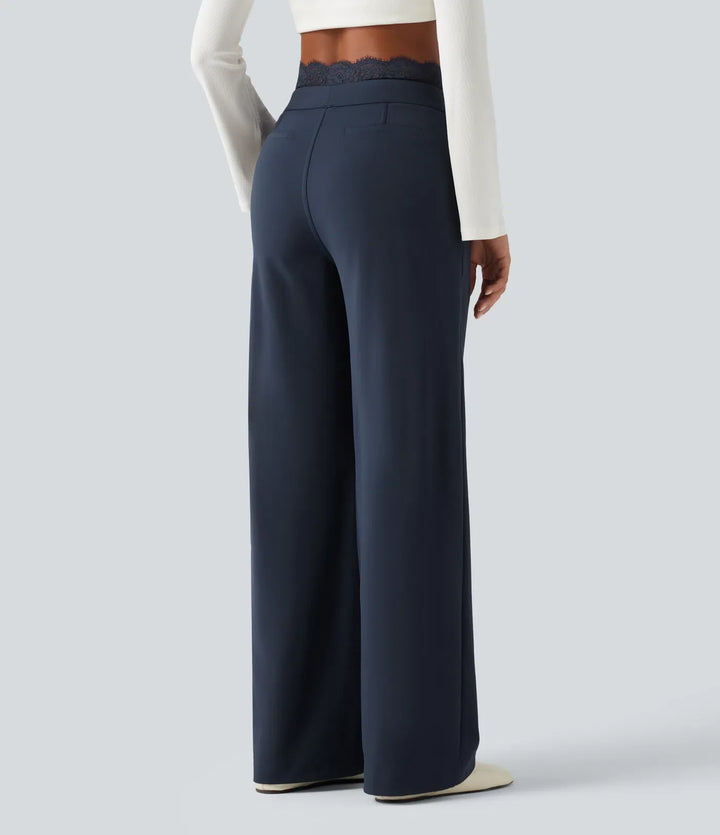 Halara Flex High Waisted Contrast Lace Straight Leg Work Pants with Pockets