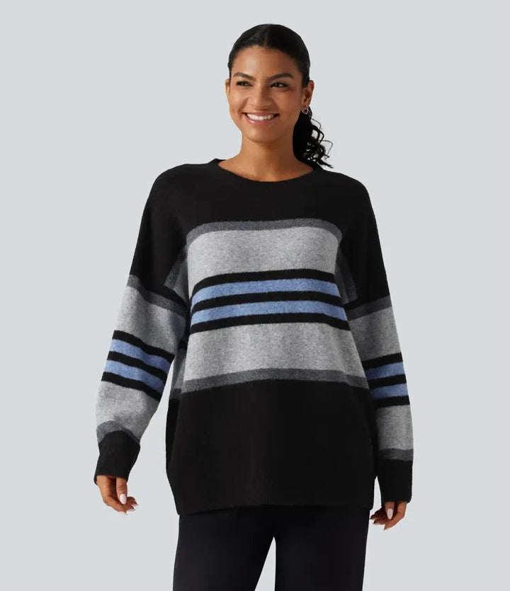 Round Neck Long Sleeve Oversize Striped Casual Sweater