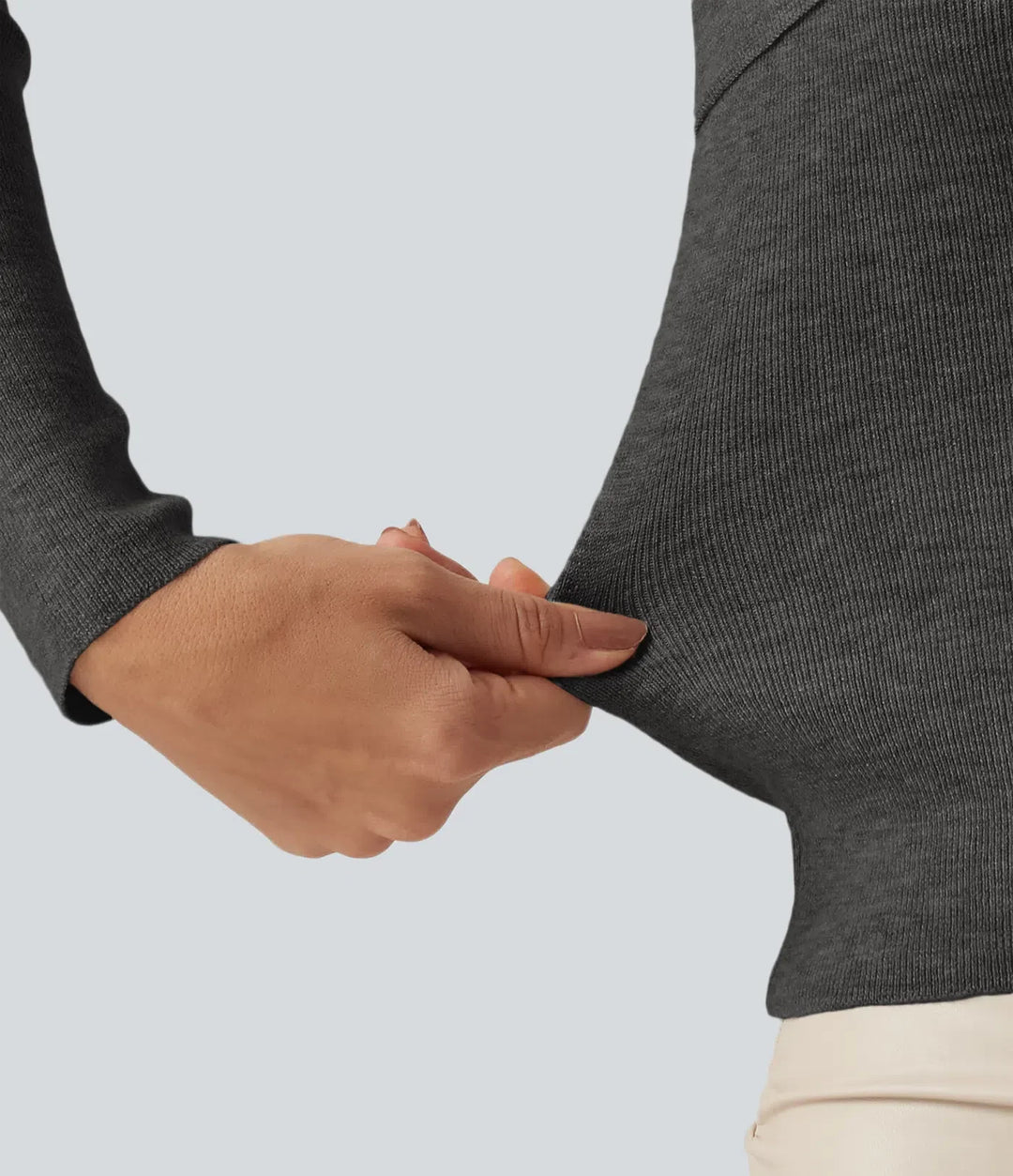 V Neck Long Sleeve Crossover Thumb Hole Casual Sweater