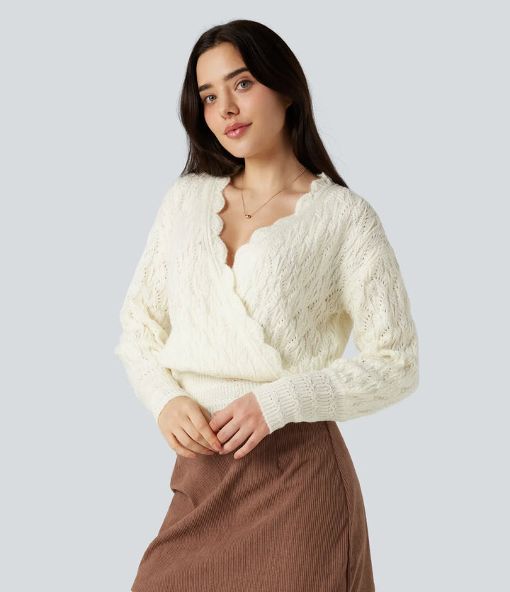 V Neck Long Sleeve Wrapped Casual Sweater