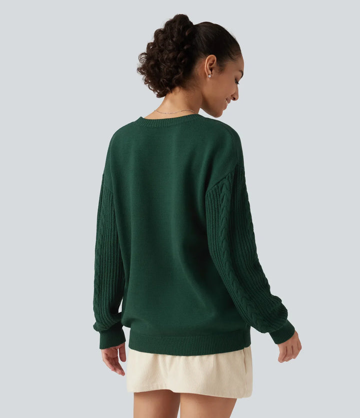Round Neck Long Sleeve Relaxed Work Sweater
