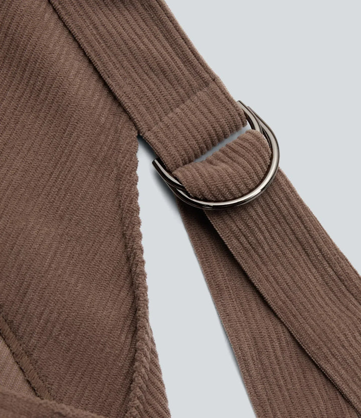 V Neck Corduroy Casual Overalls with Pockets