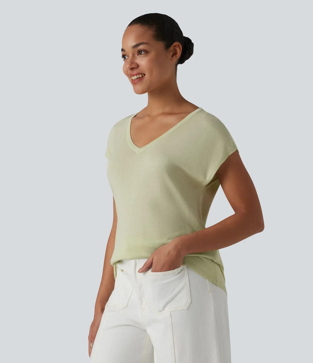 V Neck Short Sleeve Work Sweater