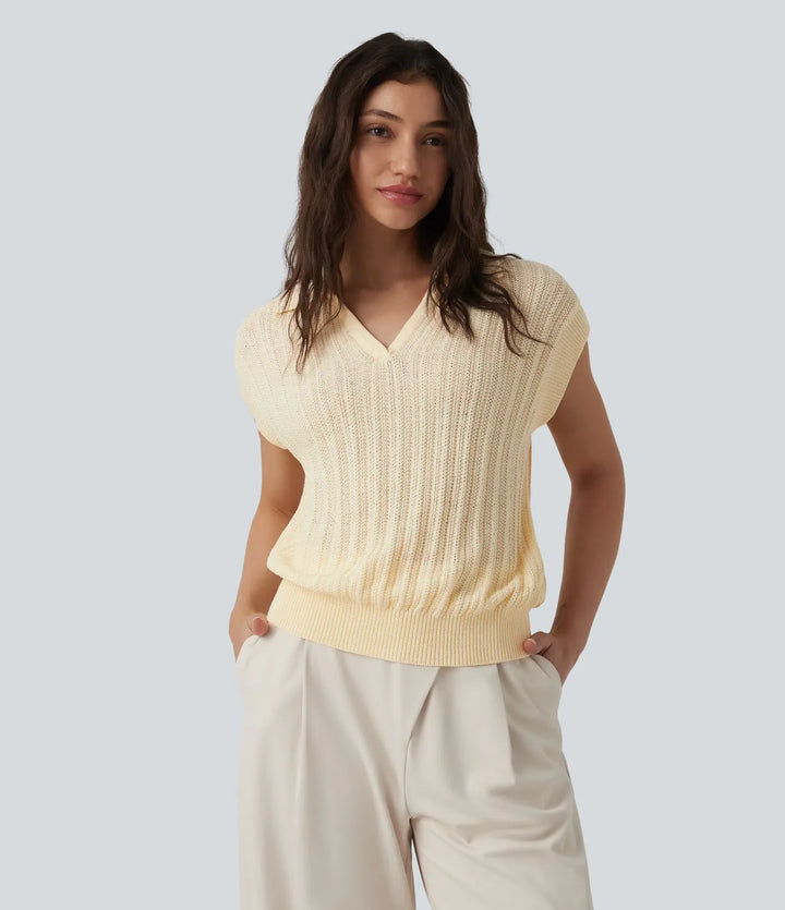 Polo Cap Sleeve Work Sweater