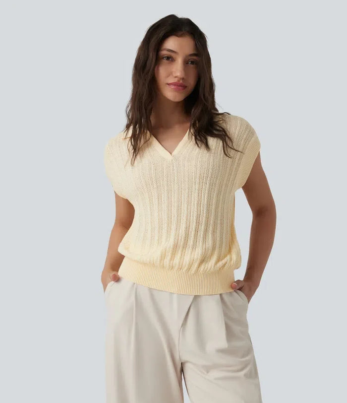 Polo Cap Sleeve Work Sweater