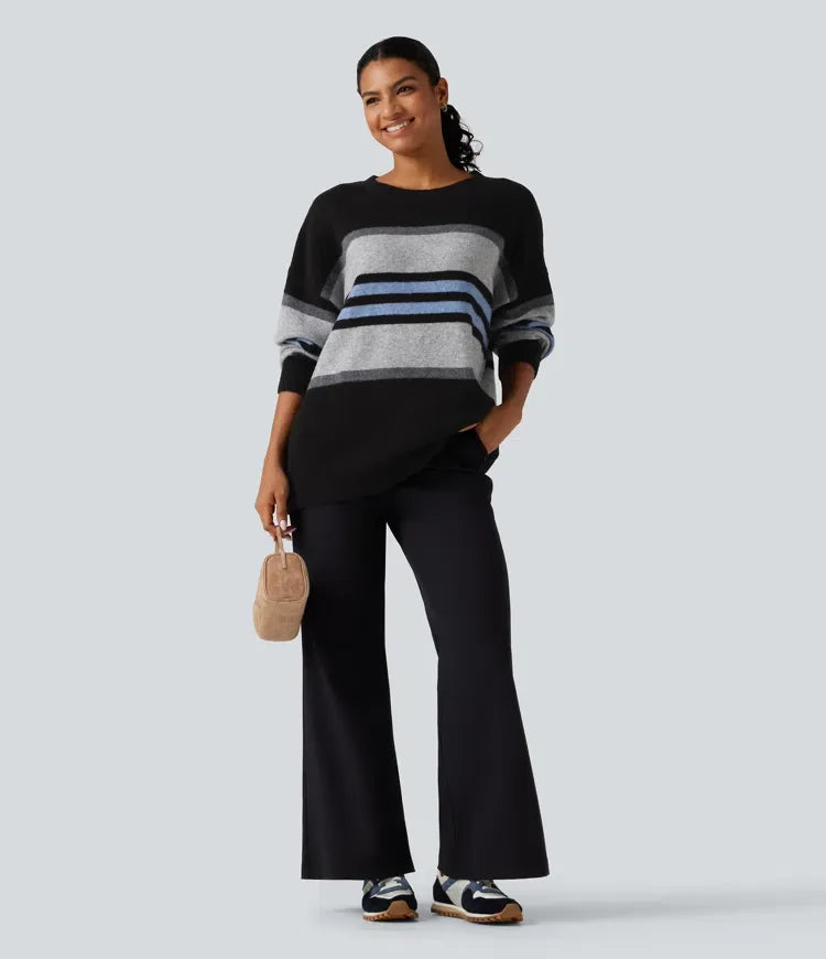 Round Neck Long Sleeve Oversize Striped Casual Sweater