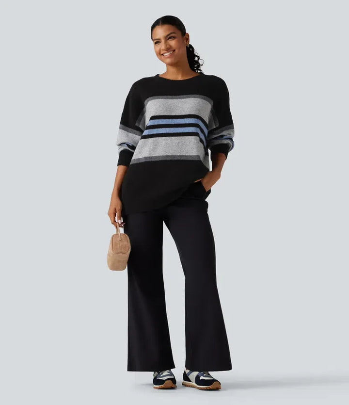 Round Neck Long Sleeve Oversize Striped Casual Sweater