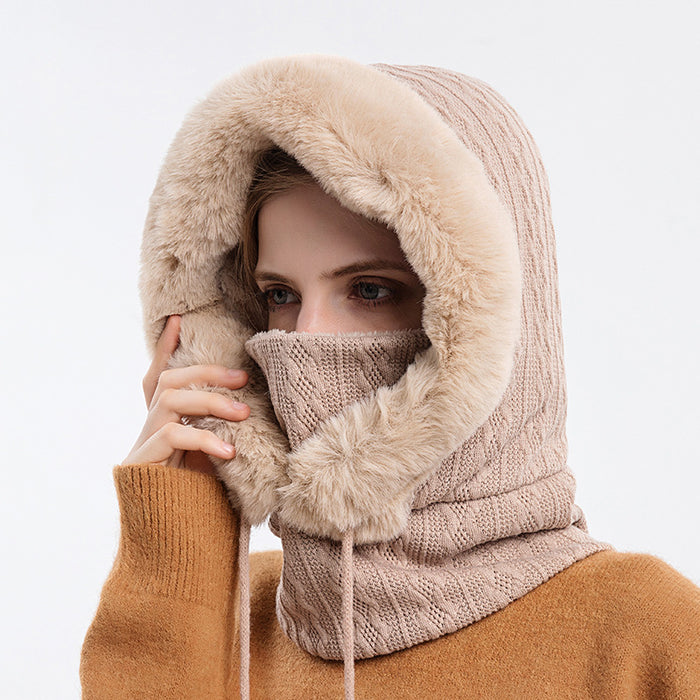 Madison | Faux Fur Trim Knit Hood with Built-In Scarf