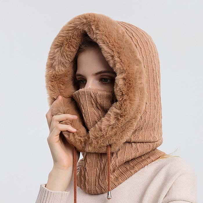 Madison | Faux Fur Trim Knit Hood with Built-In Scarf