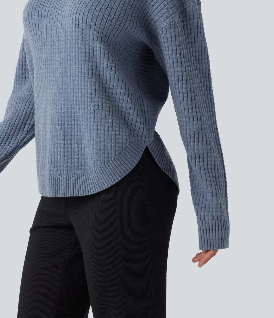 Round Neck Long Sleeve Curved Hem Work Sweater