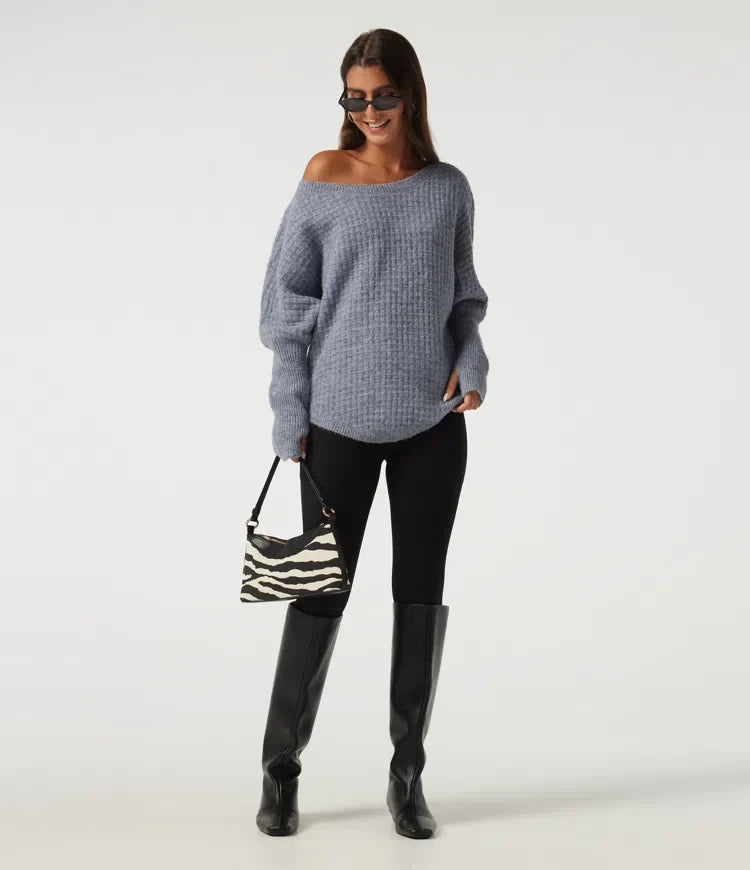 Long Sleeve Curved Hem Casual Sweater with Thumbholes