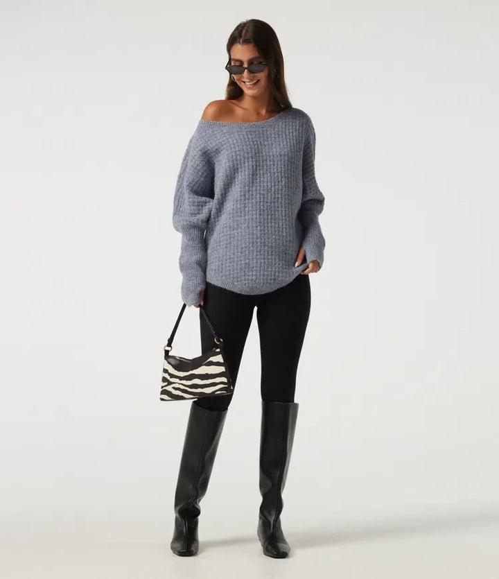 Long Sleeve Curved Hem Casual Sweater with Thumbholes