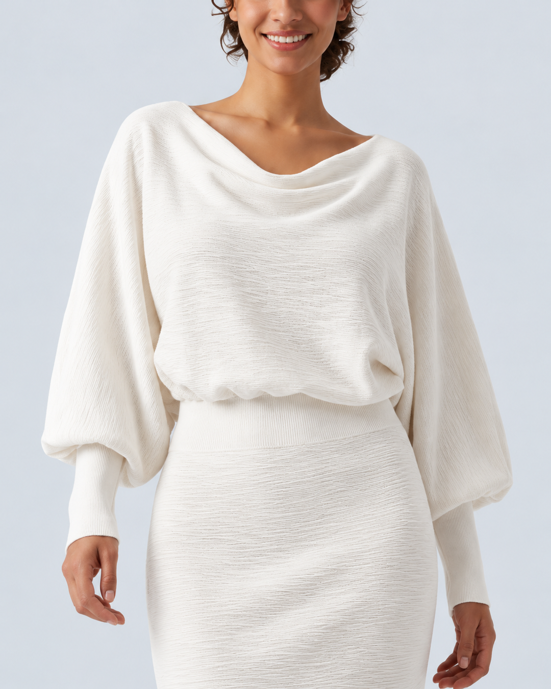 Boat Neck Puff Long Sleeve Work Sweater Dress