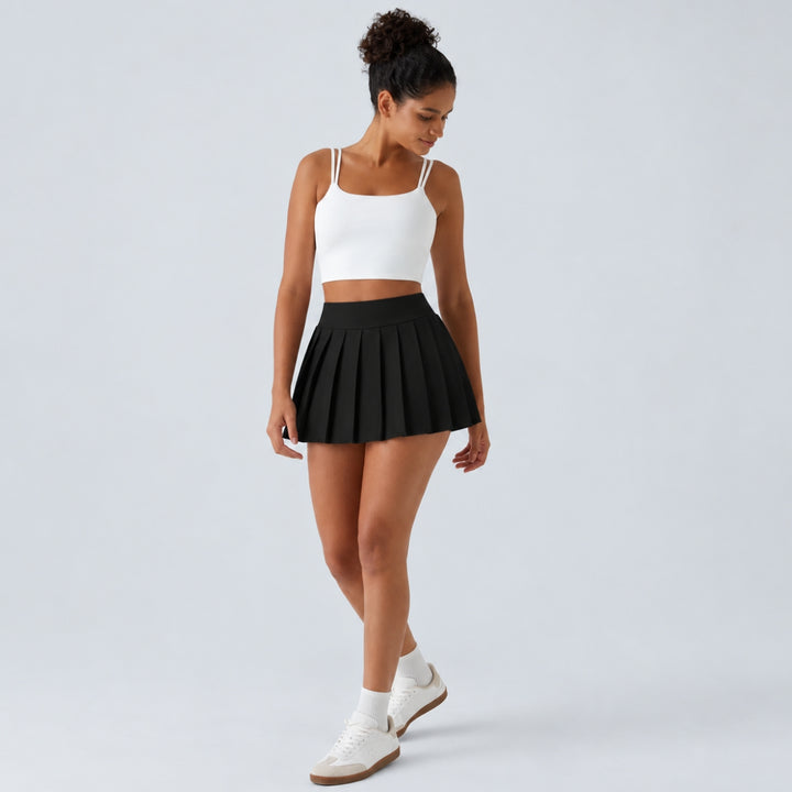 Breezeful High Waisted Pleated 2-in-1 Pocket Adjustable Buckle Micro Mini Quick Dry Party Skirt