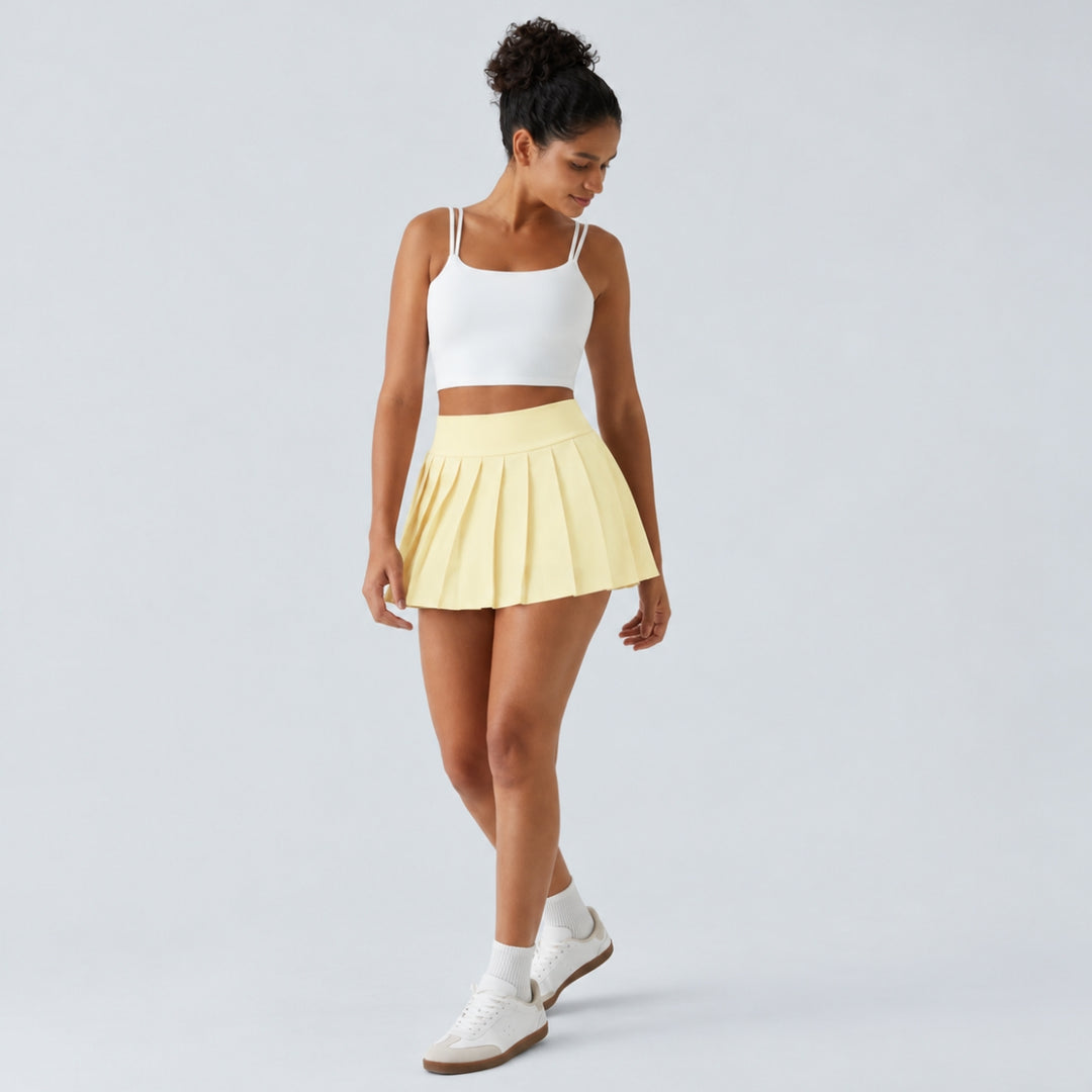 Breezeful High Waisted Pleated 2-in-1 Pocket Adjustable Buckle Micro Mini Quick Dry Party Skirt